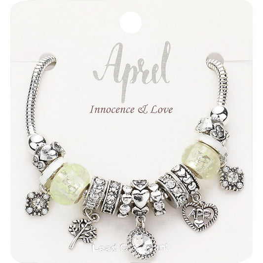 April Birthstone Charm Bracelet |Clear Crystal Beaded Jewelry for Women Birthday