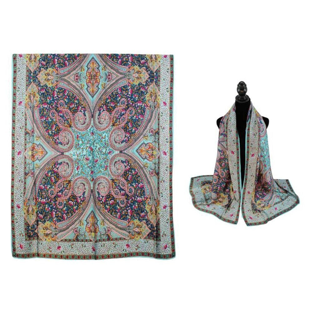 Floral Satin Scarf for Women Silky Oblong Lightweight Printed Shawl Wrap Ladies