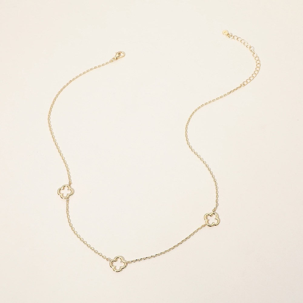 Gold Dipped Clover Station Necklace - Hypoallergenic Minimalist Luck Jewelry
