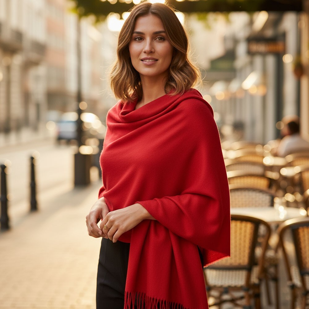 2pcs Red Mustard Cashmere Feel Oversized Wrap Shawl Scarf Stole Solid 78x27