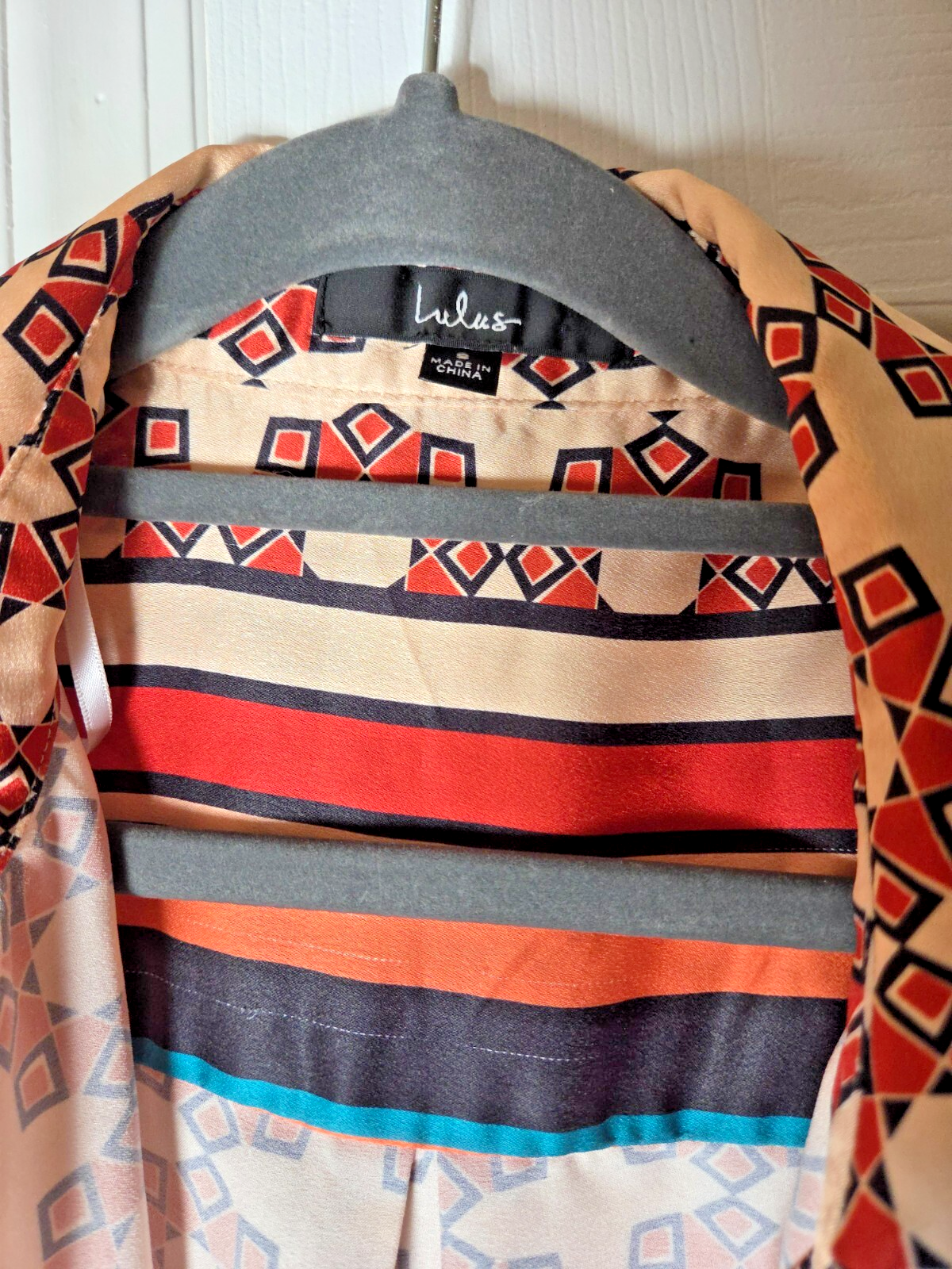 Getting in the Groove Ivory Striped Geo Print Button Up Top Small  for Women 