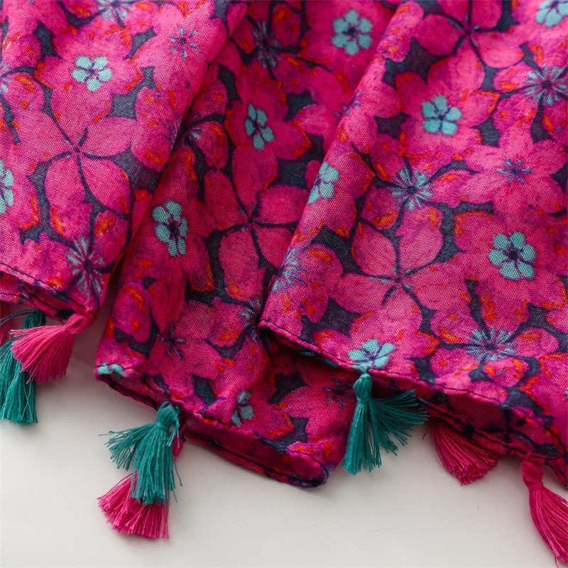 Women's Oversized Floral Print Tassel Scarf for Women Spring Pattern Scarves