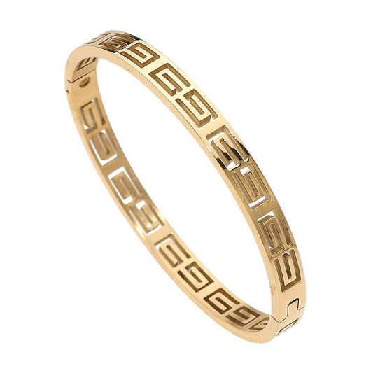 Stainless Steel Geometric Cutout Hinged Bangle Bracelet for Women