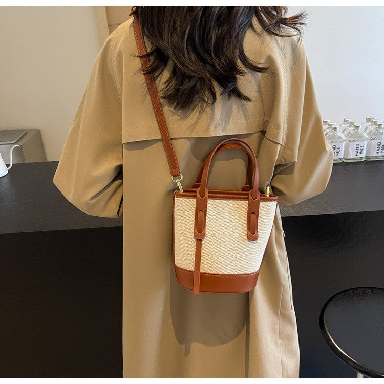Sturdy Canvas Bucket Bag for Women Shoulder Strap Crossbody Retro Casual Handbag