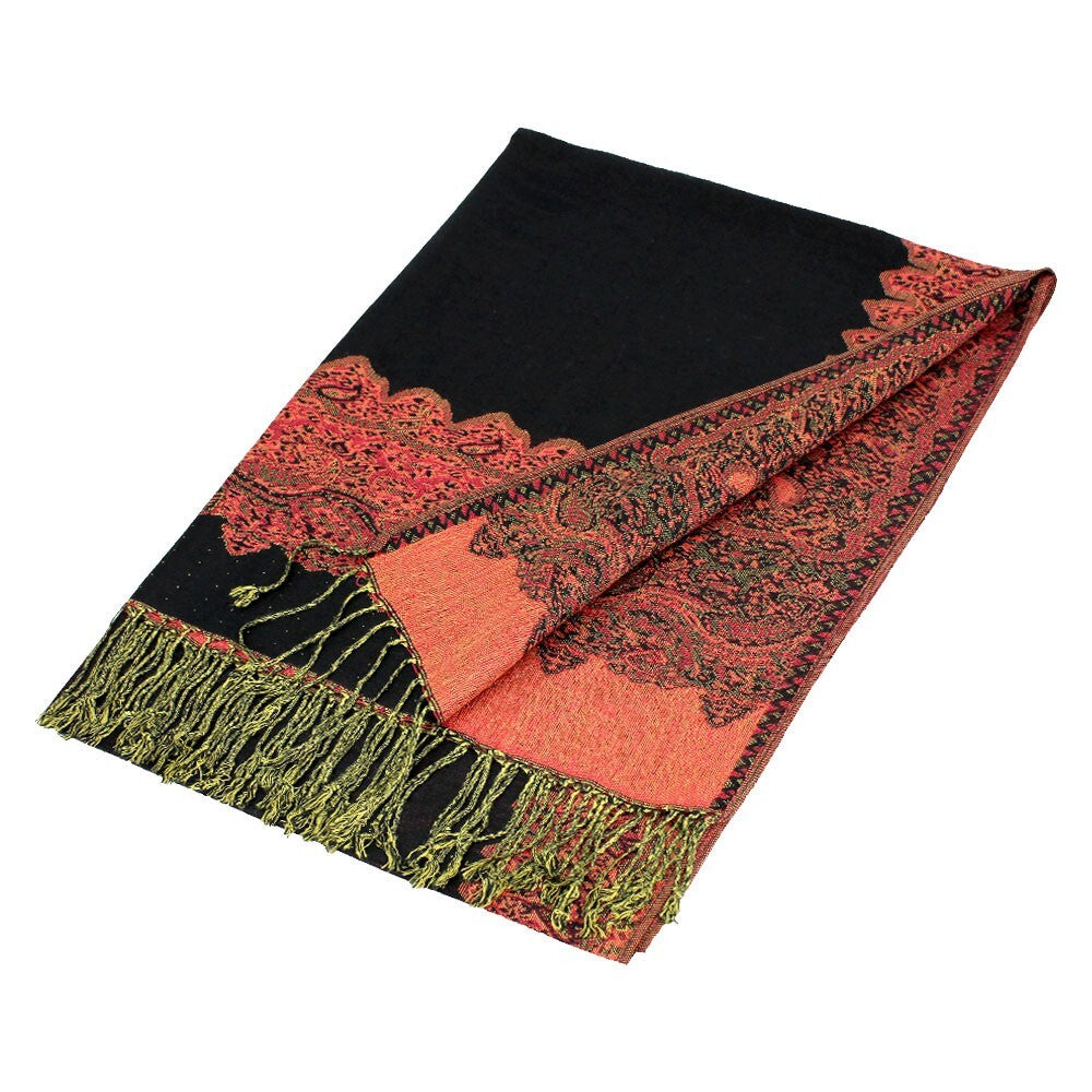 Black Pink Pashmina Scarf Shawl Wrap Colorful Flower Printed Floral Scarf