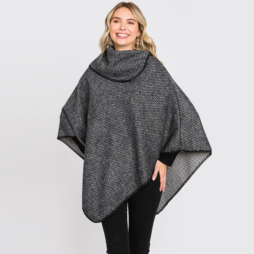 Title: Textured Solid Neck Poncho for Women Cozy Pullover Cape Wrap Shawl