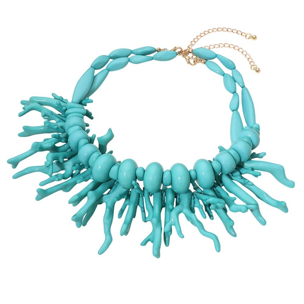 2-in-1 Turquoise Statement Coral Layered Necklace Beach Jewelry