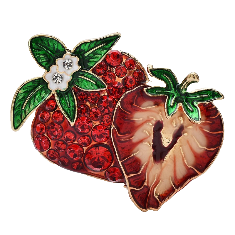 3pcs Sparkling Fruit Brooch Set Crystal Apple Strawberry Watermelon Pins