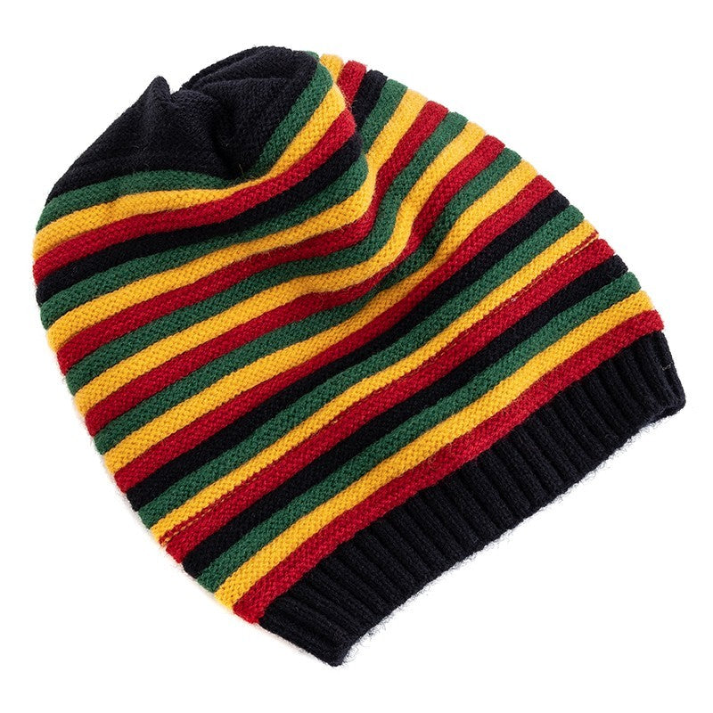 Rasta Stripe Slouchy Beanie Winter Tam Hat Reggae Hippie Knit Cap