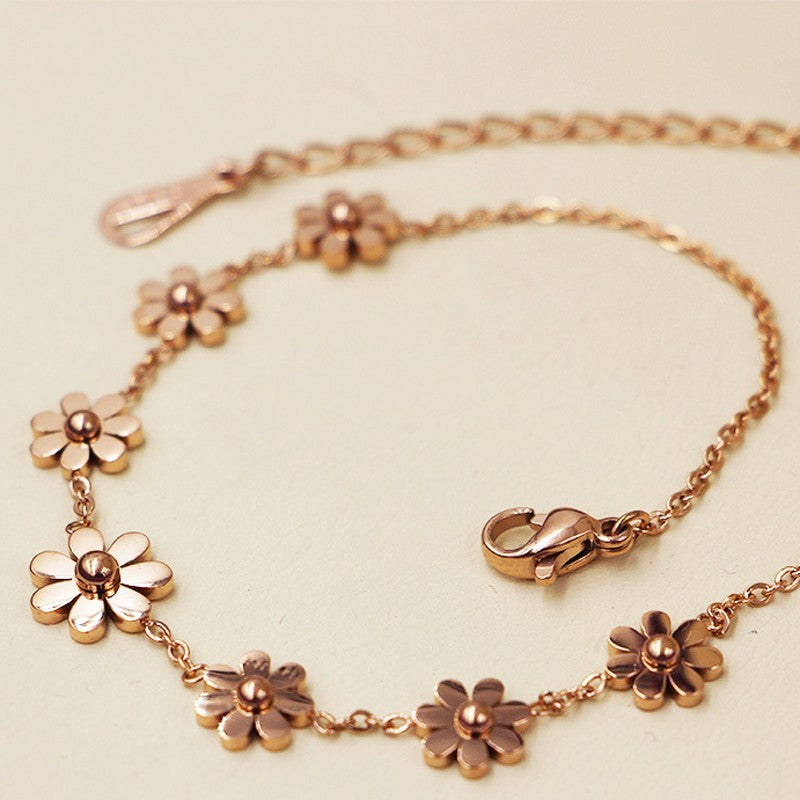 Daisy Flower Charm Bracelet 18K Rose Gold Plated Dainty Chain Jewelry Gift