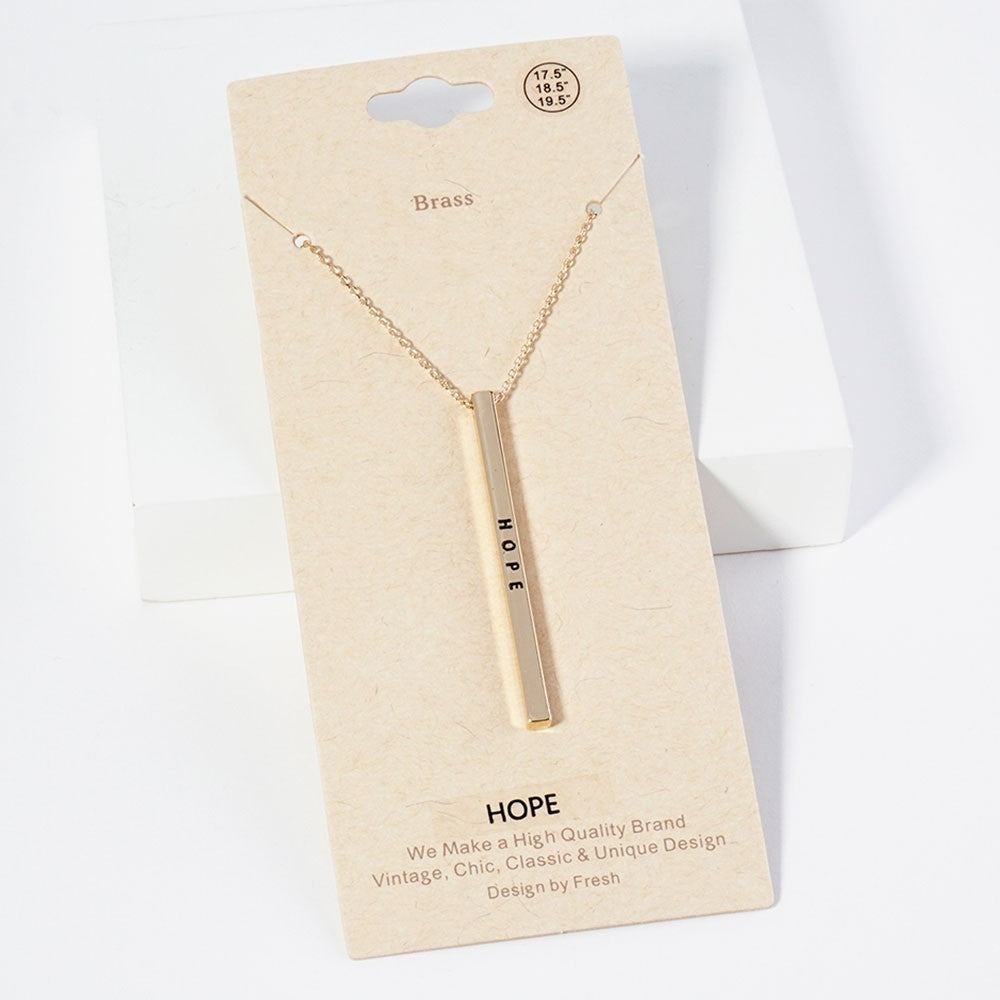 Gold HOPE Engraved Vertical Bar Necklace Dainty Brass Pendant Adjustable 21.5"