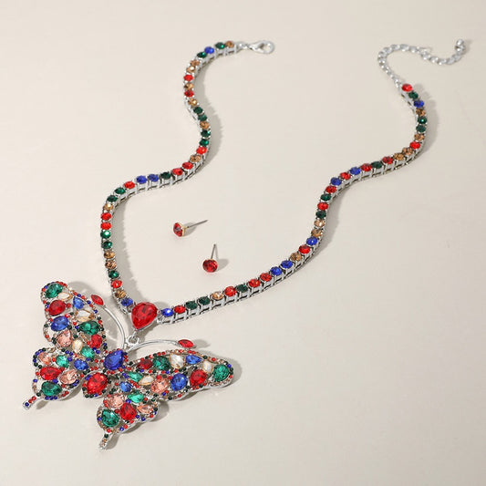 Rhinestone Butterfly Pendant Tennis Chain Necklace for Women Evening Jewelry