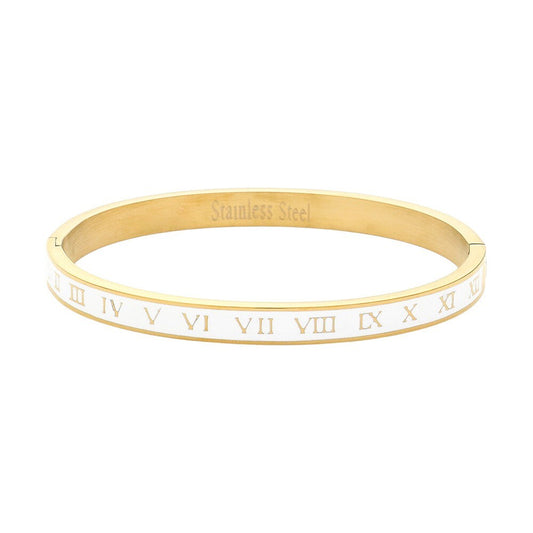 Roman Numeral Enamel Stainless Steel Hinged Bangle Bracelet for Women