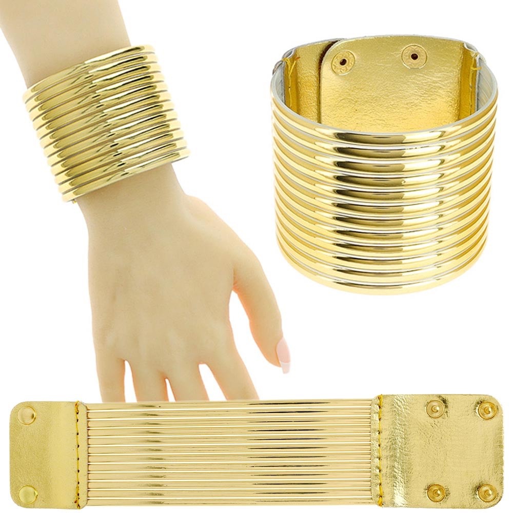 Gold Multi-Strand Metallic Coil Cuff Bracelet Wide Statement Wrap