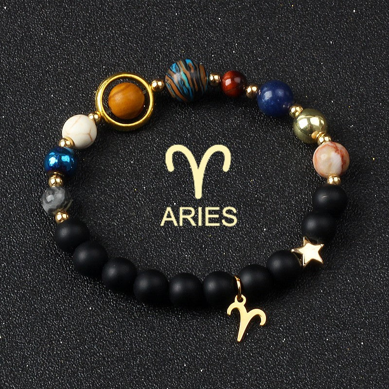 Aries Zodiac Bracelet Solar System Planets Beaded Astrology Jewelry Gift Women