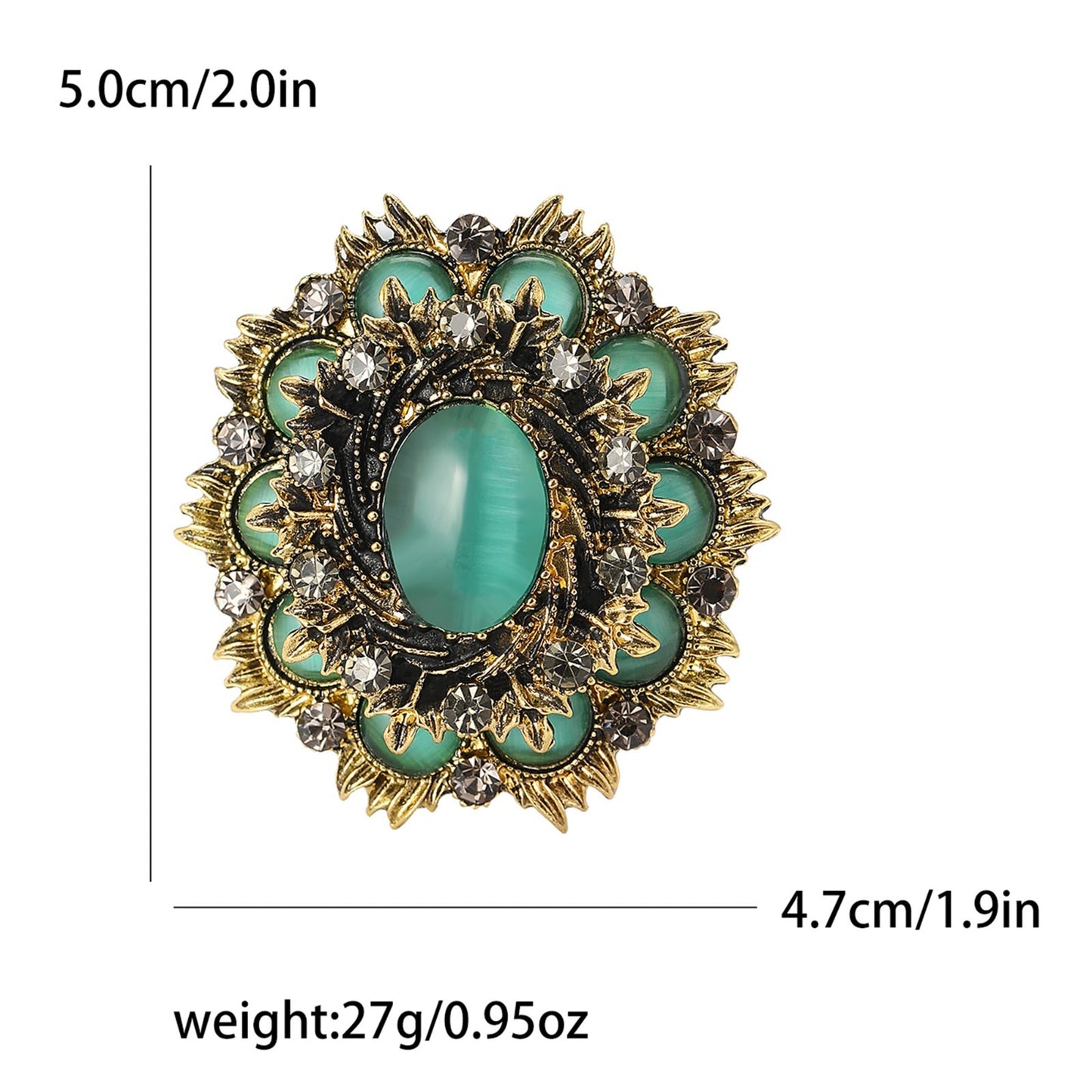 2PC Vintage Cameo Cat's Eye Brooch Lot: Victorian-Style Pin & Opalite Rhinestone