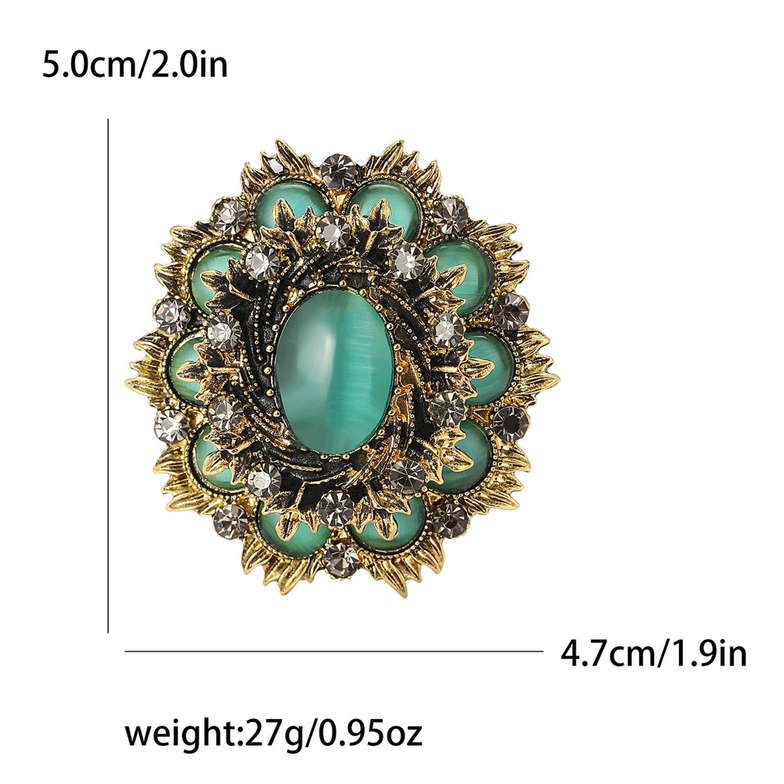 2PC Vintage Cameo Cat's Eye Brooch Lot: Victorian-Style Pin & Opalite Rhinestone