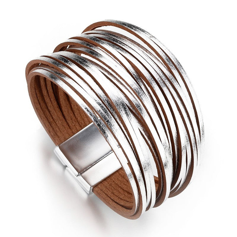 2pcs Gold Silver Multi-Layer Magnetic Clasp Bracelet Set