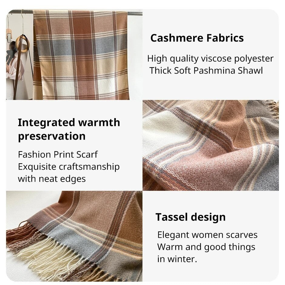 Extra Large Plaid Shawl Scarf Cashmere Feel Pashmina Wrap Viscose Tassel Winter