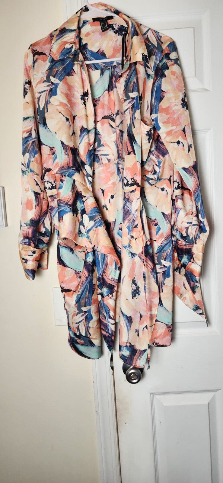 Women’s Watercolor Floral Wrap Dress Medium V Neck Belted Summer Party Casual