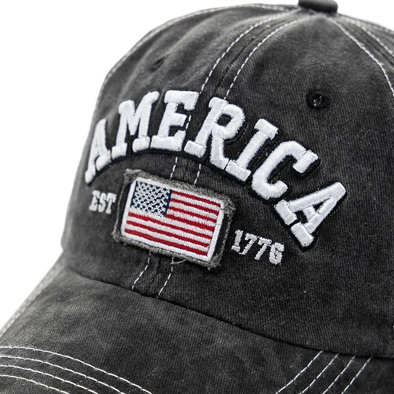 America EST. 1776 Black Baseball Cap for Men – Adjustable Patriotic Hat USA