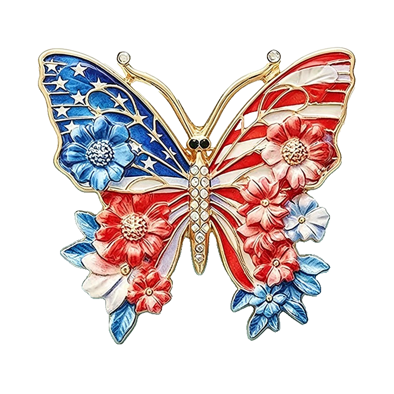 2 Pieces USA Flag Butterfly Brooch Patriotic Floral Enamel Pin Accessory