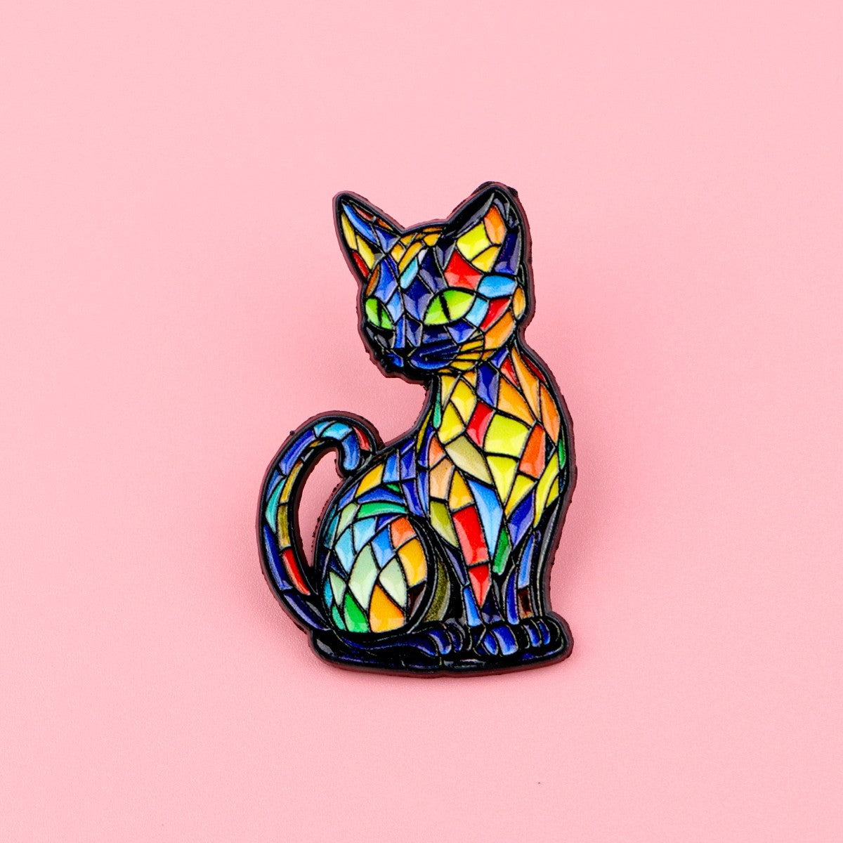 2PCS Colorful Stained Glass Style Cat Enamel Pin Set Brooch Bag Jacket Badge