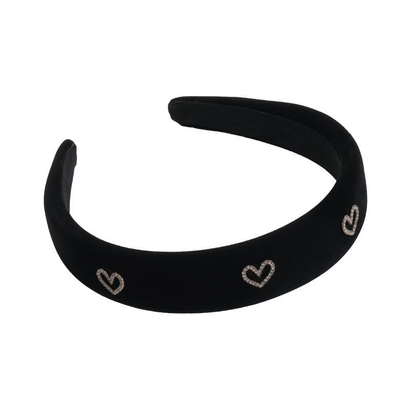 2pcs Red Black Heart Padded Headband Set Velvet Rhinestone Hair Accessory Women
