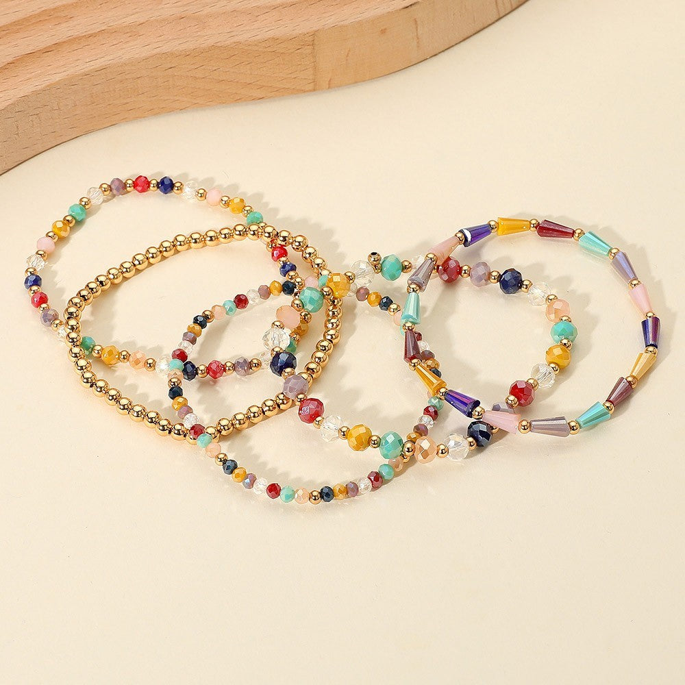 5PCS Colorful Beaded Stretch Multi Layered Bracelets Set for Women Jewelry