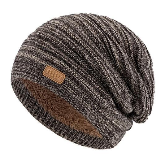 Unisex Slouchy Beanie Hat Warm Winter Knit Cap Baggy Faux Fur Fleece Lined Grey