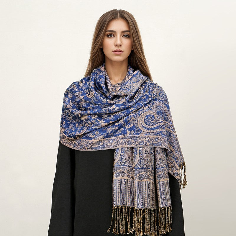 3-Pc Paisley Shawl Wrap Gift Set Elegant Pashmina Scarf Black Red Blue Women