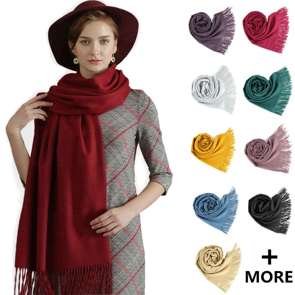 2 Piece Cashmere Blend Soft Wrap Shawl Scarf Women's Rose Fringe Accent 78 x 27"