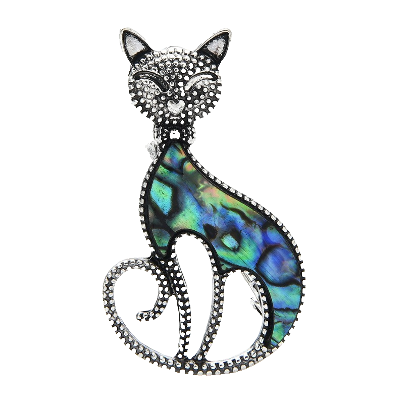 5pcs Cat Brooch Pin Set Rhinestone Enamel Sterling Silver Abalone Shell