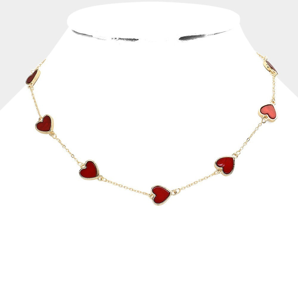 Red Multi Layer Beaded Statement Necklace Gold Accent Bold Chunky Jewelry