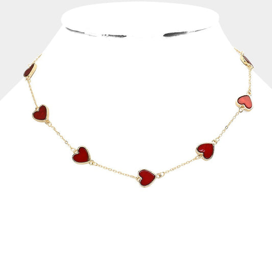 Red Multi Layer Beaded Statement Necklace Gold Accent Bold Chunky Jewelry