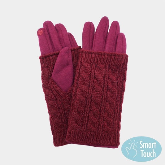 Women’s Smart Touch Cable Knit Gloves Warm Winter One Size Burgundy Red