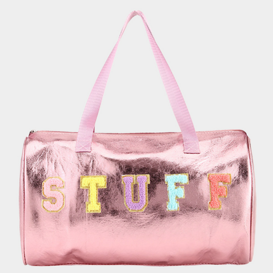 STUFF Metallic Duffle Bag Top Handle Crossbody Bag Travel Gym Weekend Tote Purse