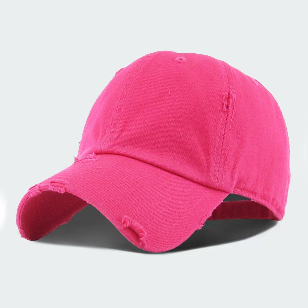 Hot Pink Distressed Baseball Cap Comfortable Adjustable Sun Hat