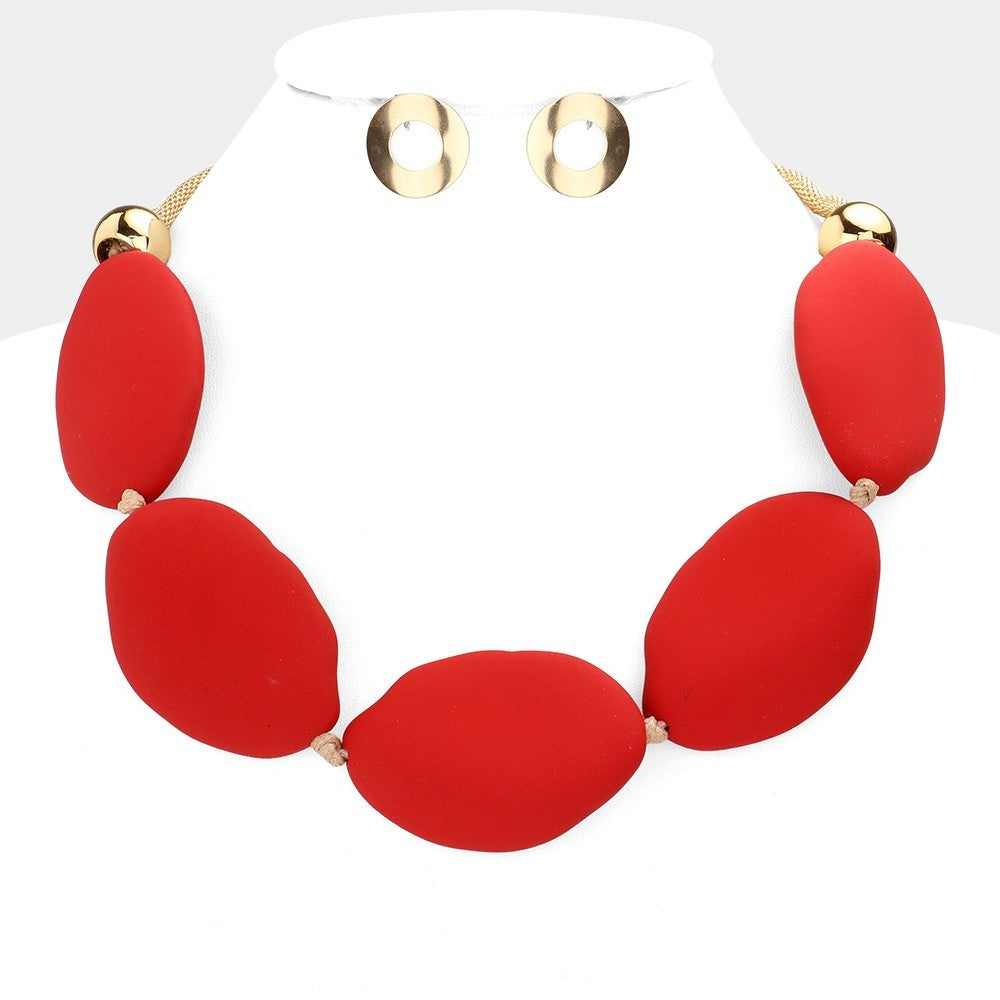 Red Resin Disc and Gold Tone Chain Collar Necklace for Women Statement  Jewelry