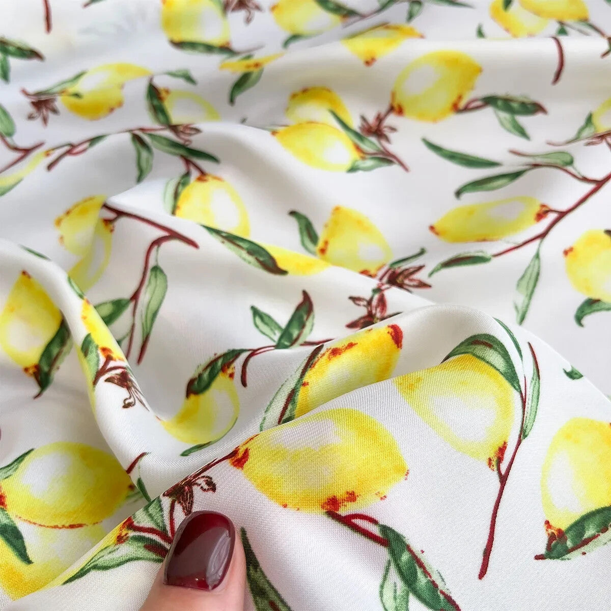 Yellow Lemon Print Square Silk Feel Scarf for Women 70x70cm Neckerchief