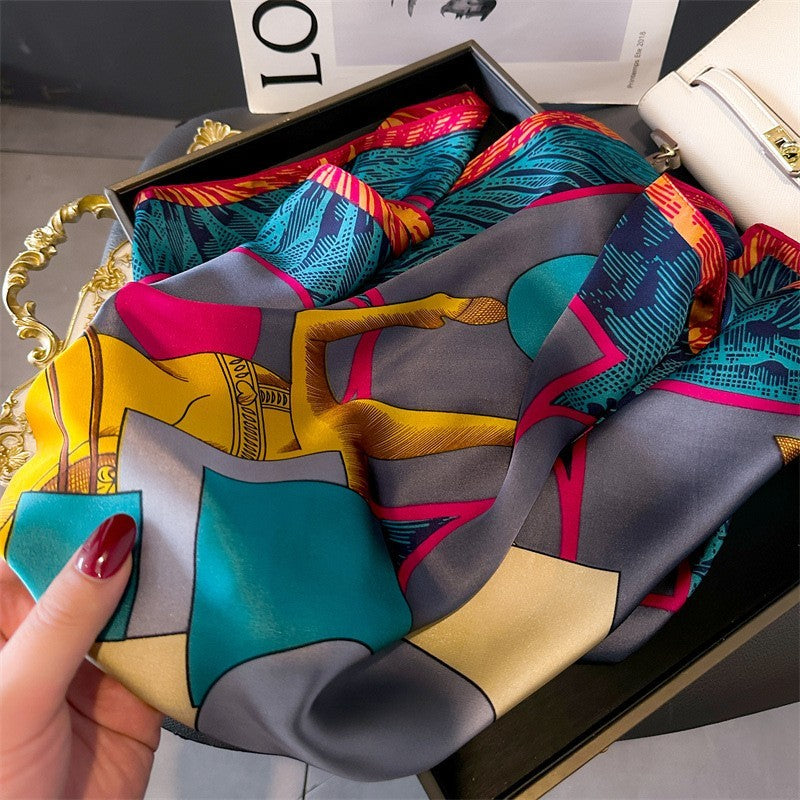 Bold Pop Art Horse Scarf Designer Style Geometric Print Satin Square Head Scarf