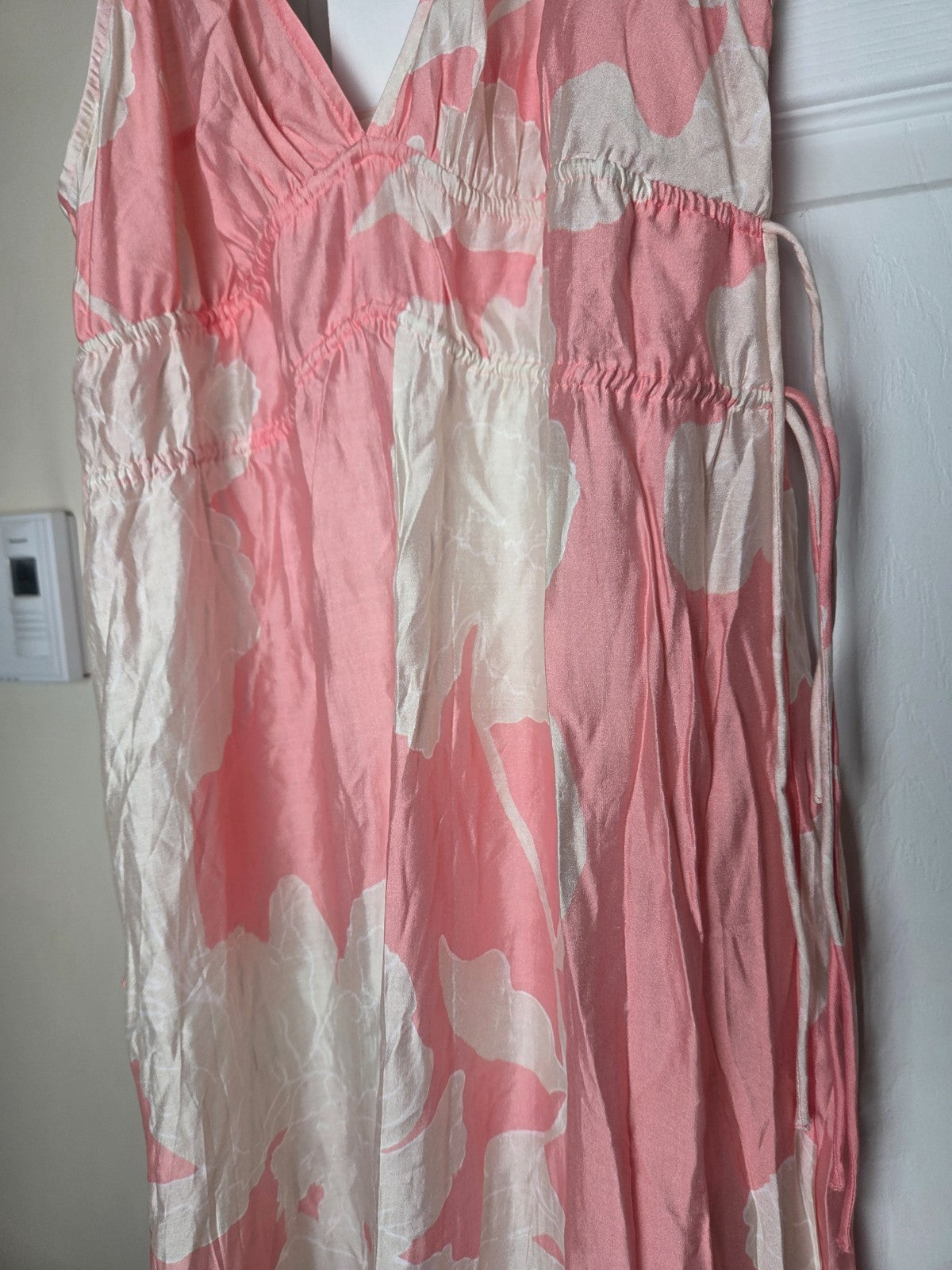 Sleeveless Watercolor Print V Neck Maxi Dress for Women Adjustable Drawstring S