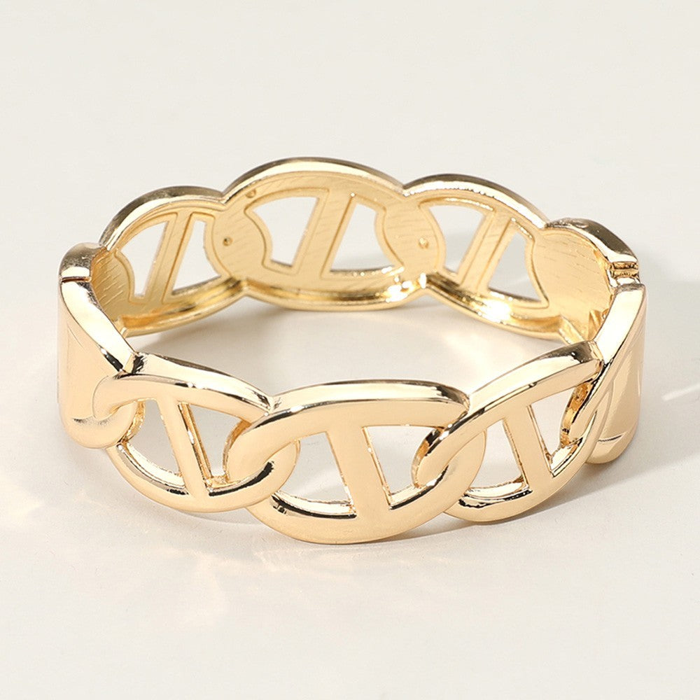 2PC Set Wide Gold Tone Anchor Mariner Link Hinge Bangle Bracelets Statement