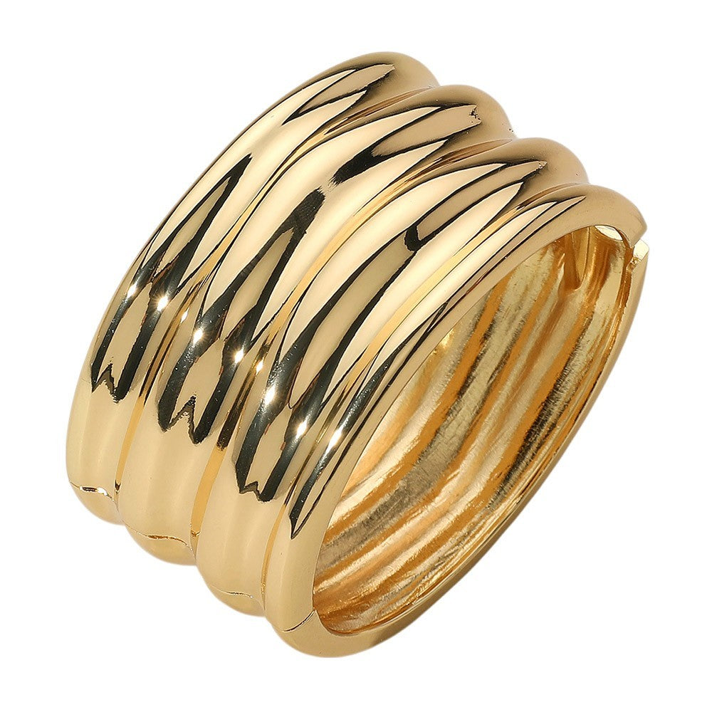 Chunky Textured Gold Cuff Bracelet for Women – Hinged Wide Statement Bangle