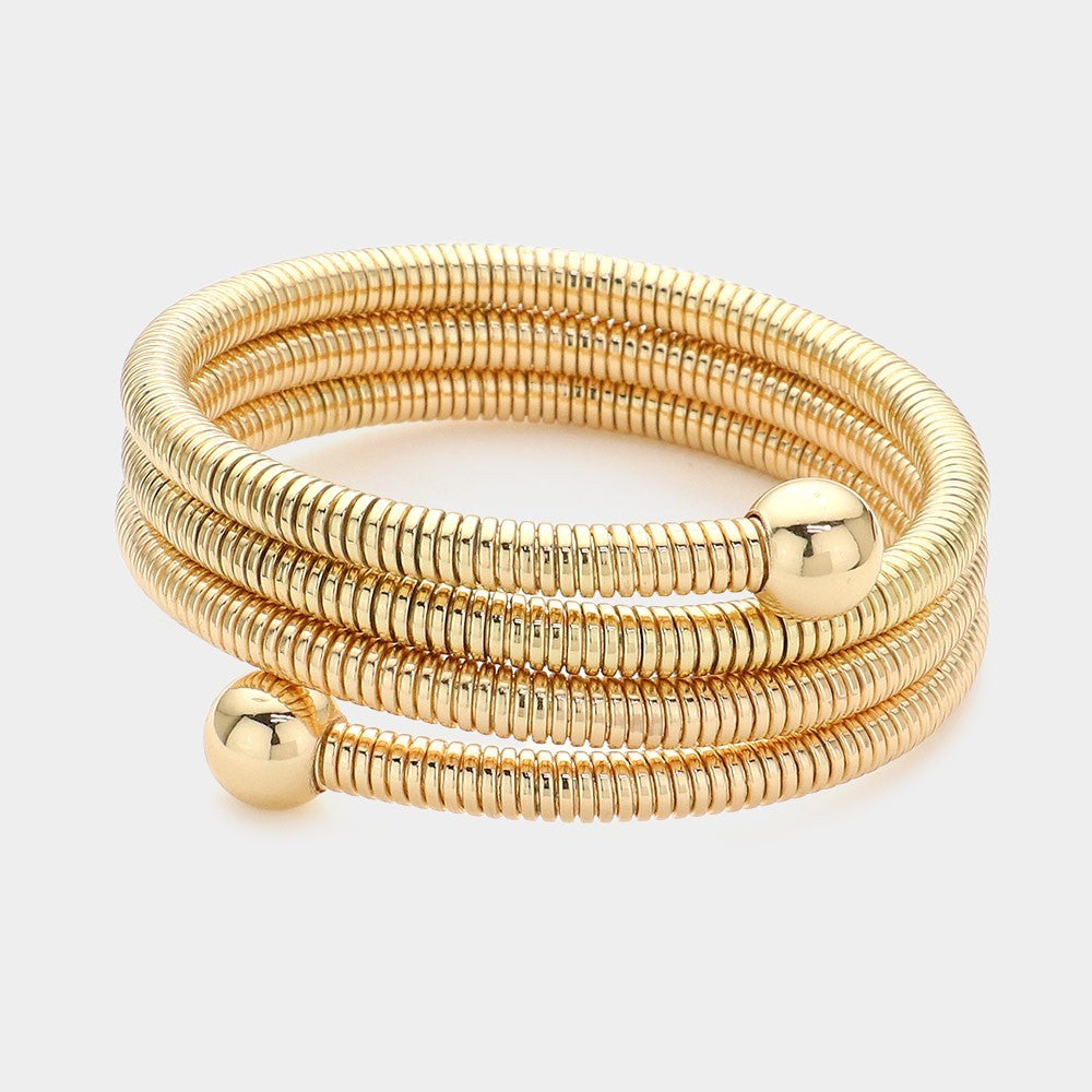 Metal Ball Pointed Coil Bracelet Adjustable Cuff Statement Fashion Jewelry