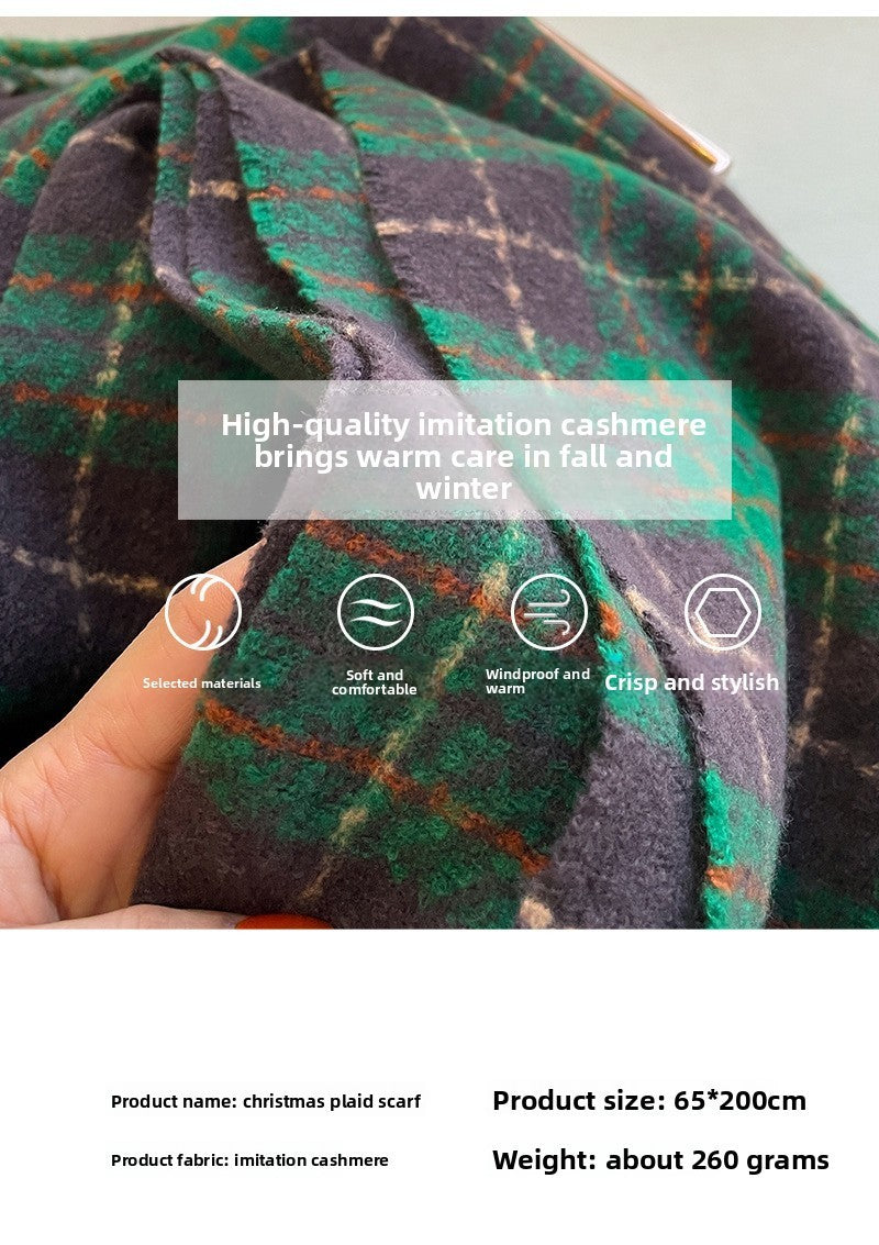 2 Pack Oversized Plaid Scarves Set Faux Cashmere Winter Shawl Wrap Red Green