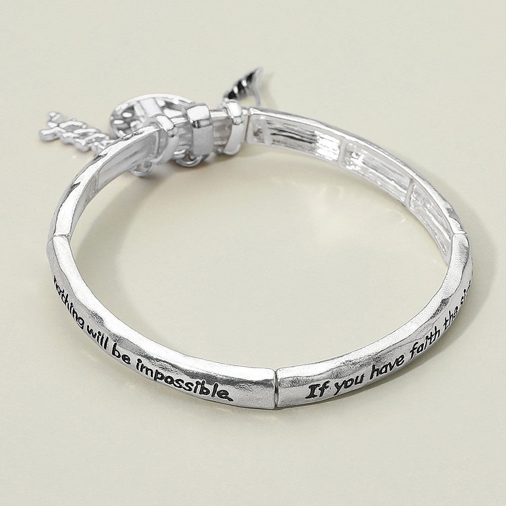 Faith Charm Bracelet Angel Wing Cross Mustard Seed Engraved Stretch Bangle Gift
