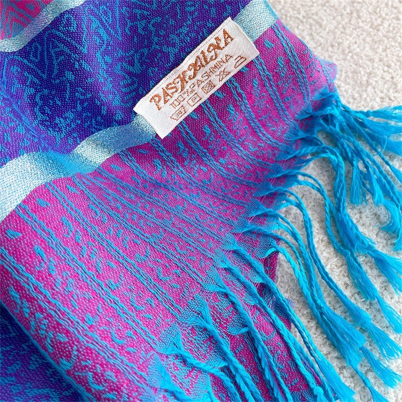Pink Blue Paisley Leopard Pashmina Scarf 28 x 67 Inches Shawl Wrap