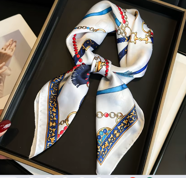 Silk Feel Geometric Print Luxury Scarf for Women Necktie Scarves for Ladies