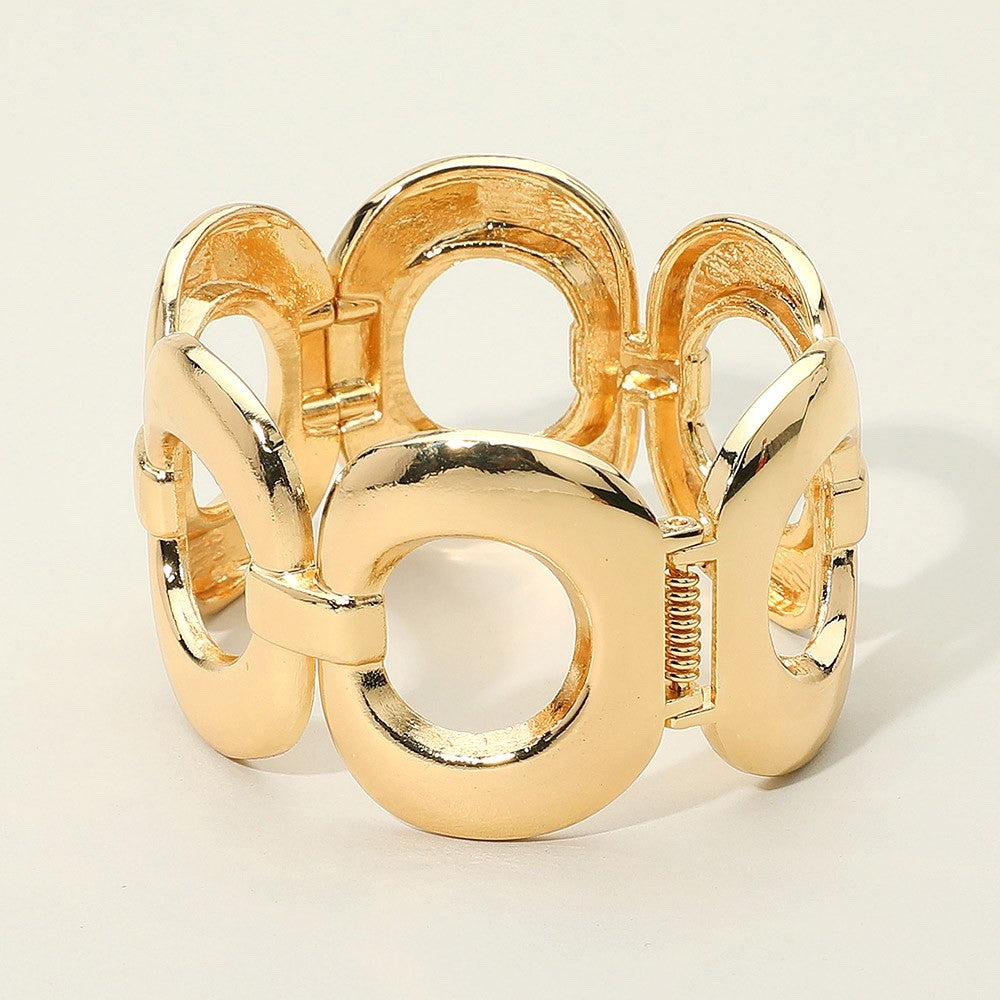 Modern Chunky Open Link High Polish Gold Tone Fashion Statement Bangle Cuff
